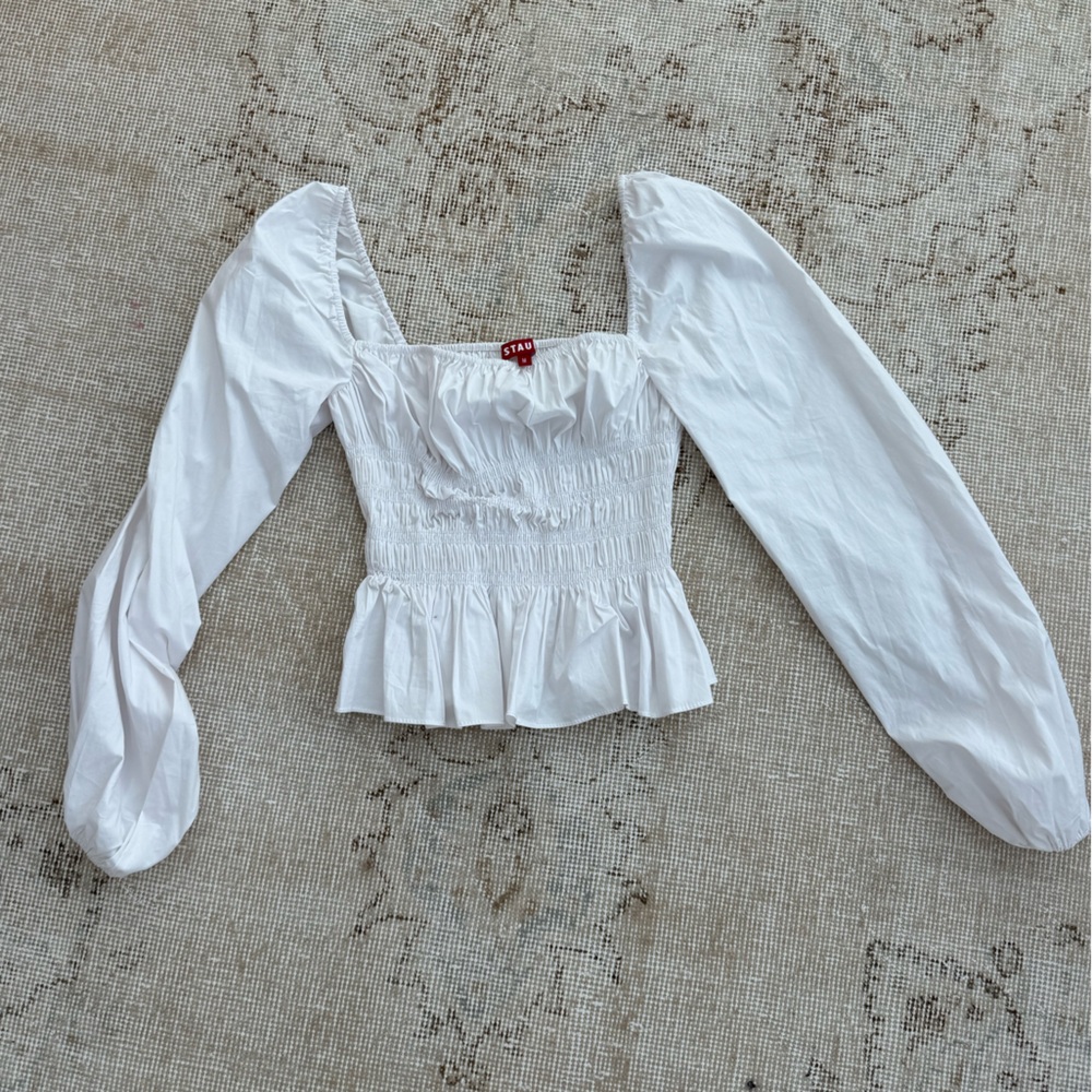 White Smocked Long Sleeve Peasant Top